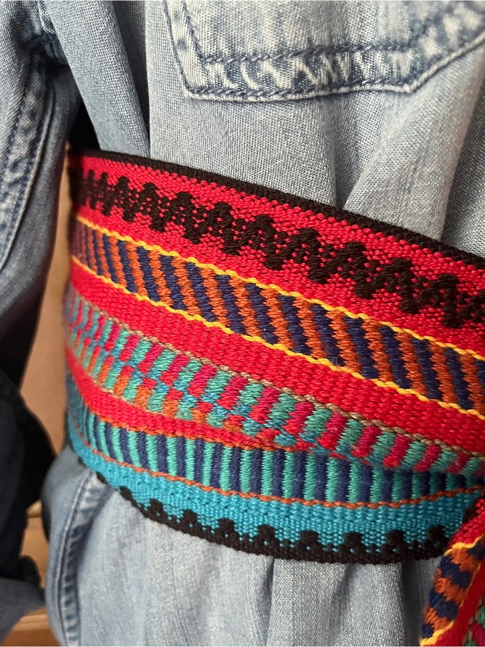 Sz S/M Mexican Artisan Serape Striped Belt 3-7/8” wide